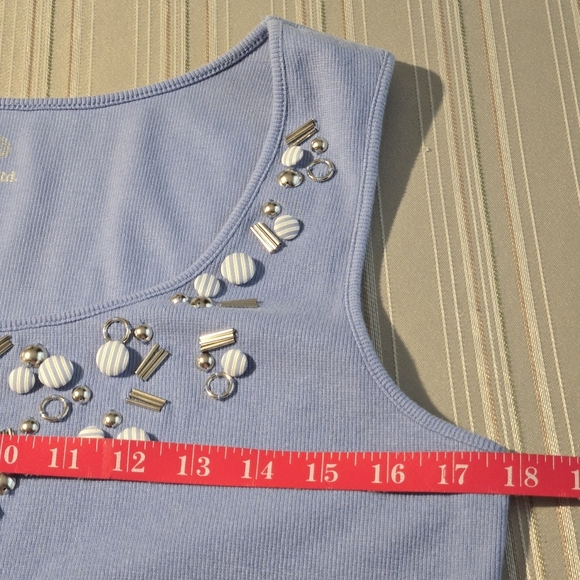 Ruby Rd Embellished Blue Ribbed Stretch Tank Top Scoop Neckline Women's M - Picture 9 of 12